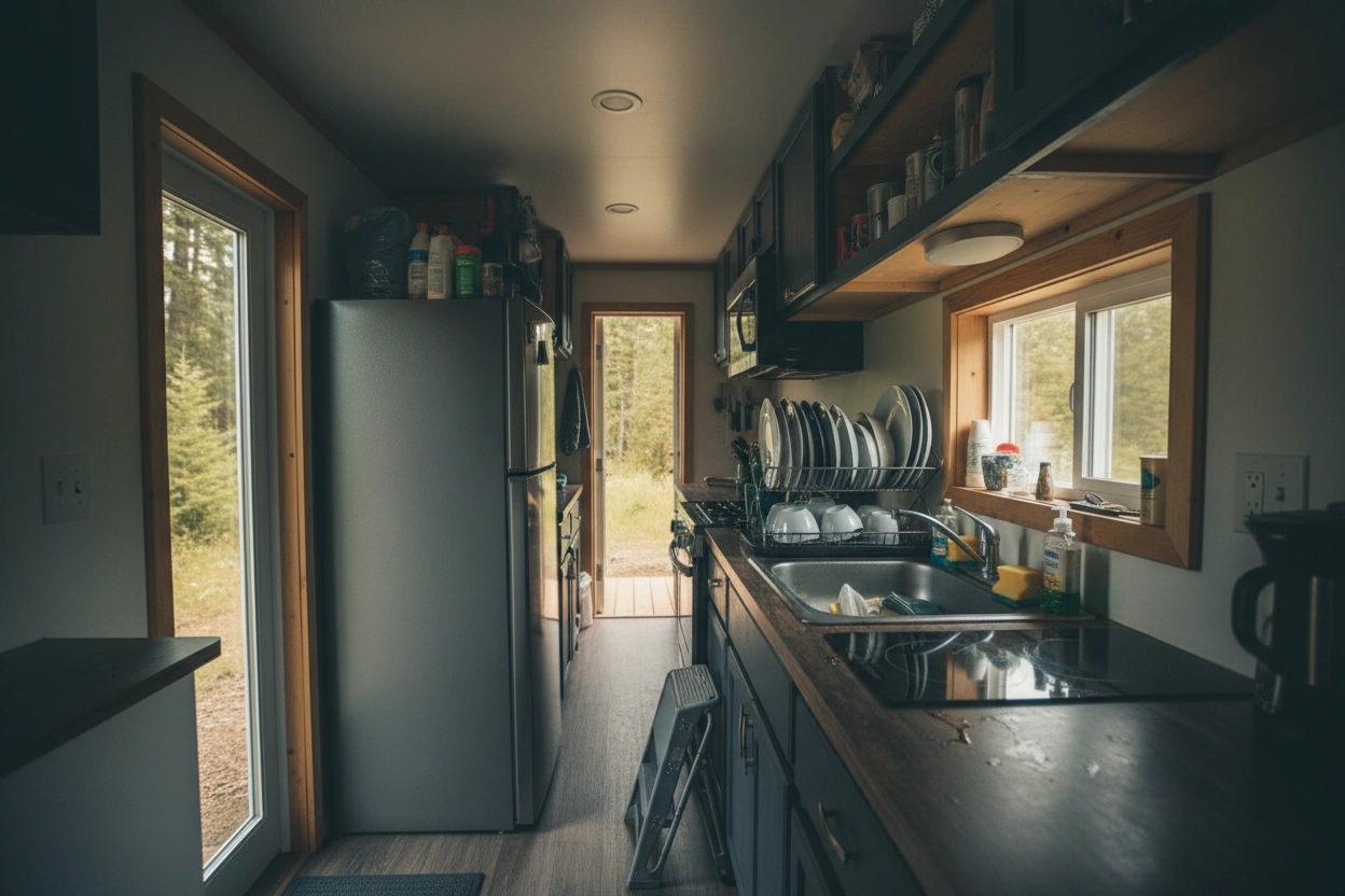 Professional image illustrating Common Mistakes in Tiny House Kitchen Design