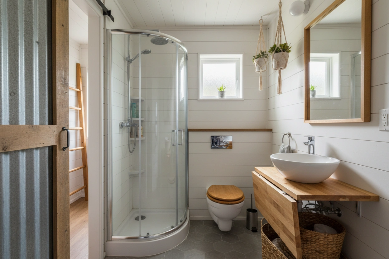 Professional image illustrating 12 Space-Saving Ideas for Tiny House Bathrooms