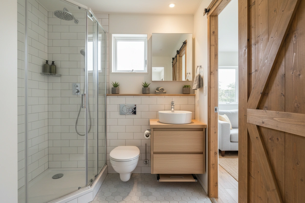 Professional image illustrating Practical Tips for Designing a Tiny House Bathroom