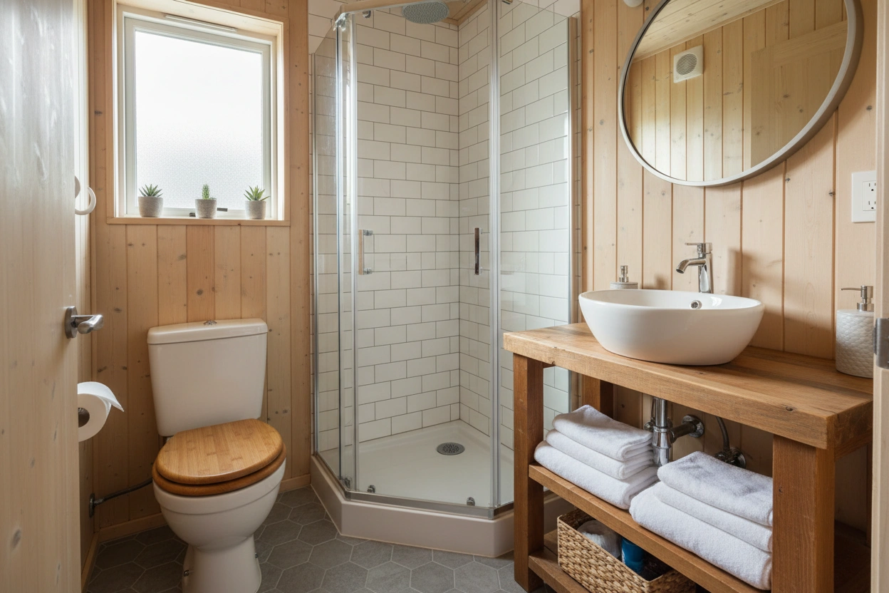 Professional image illustrating Understanding the Essentials of a Tiny House Bathroom