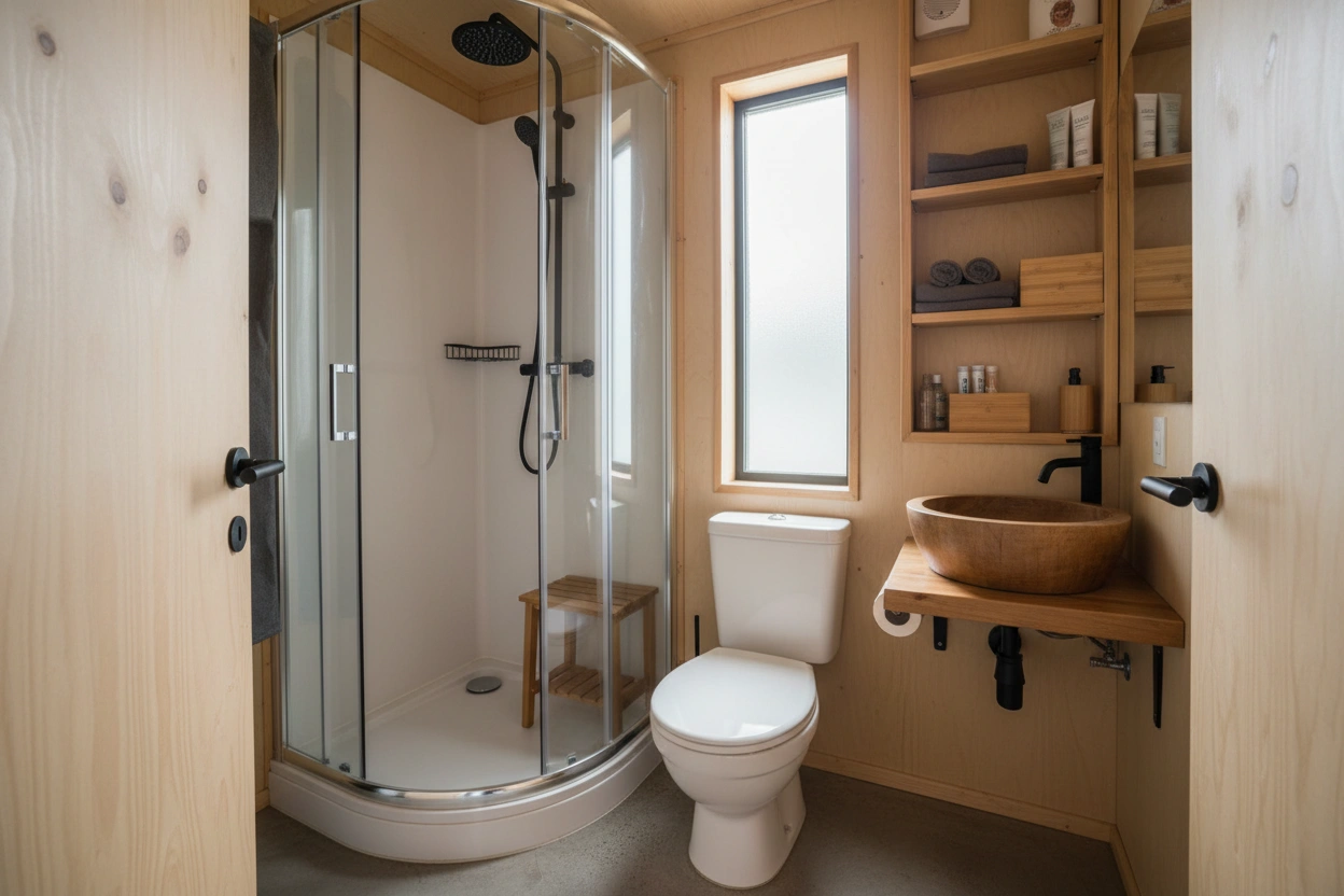 Professional image illustrating Understanding the Unique Challenges of Tiny House Bathrooms