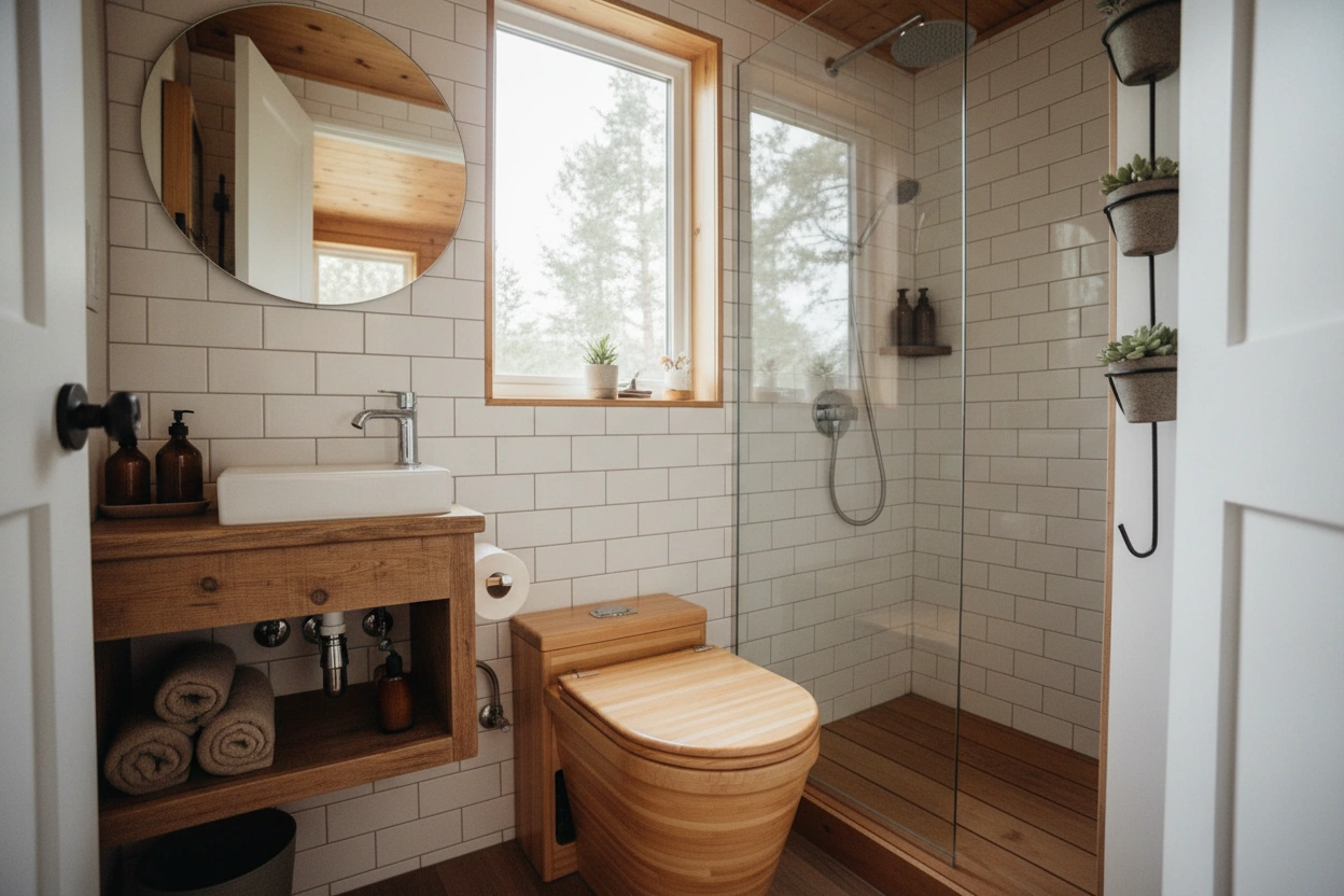 Professional image illustrating Understanding the Unique Needs of a Tiny House Bathroom
