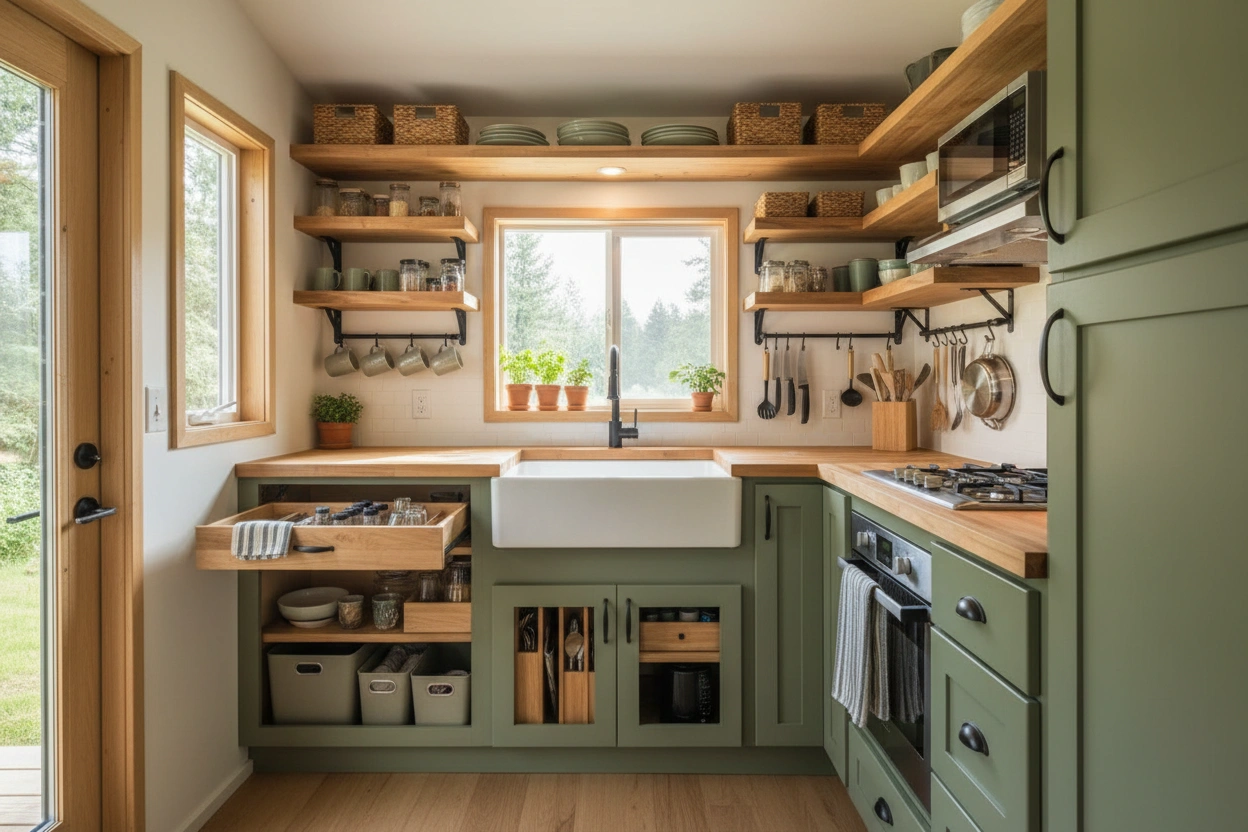 Professional image illustrating Tips for Maximizing Space in Your Tiny House Kitchen