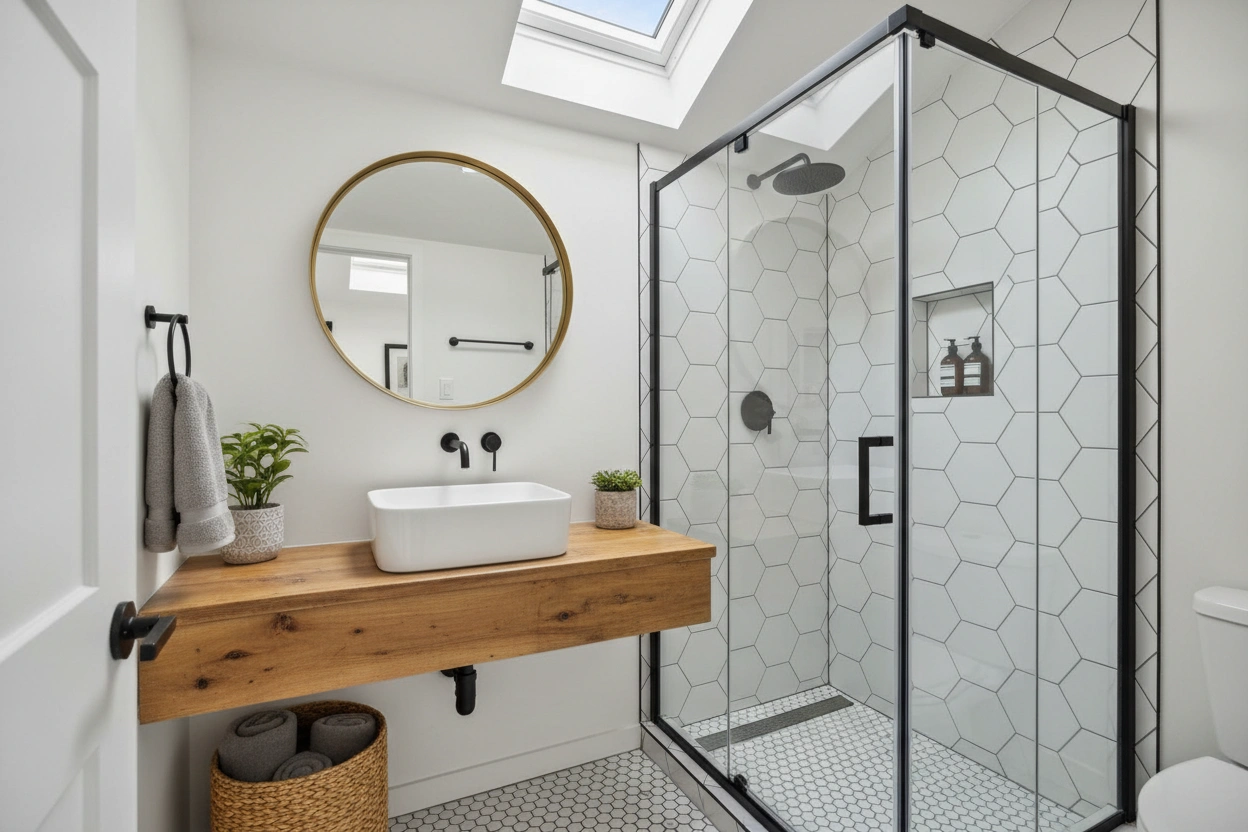 Professional image illustrating Incorporating Stylish Elements into a Tiny House Bathroom