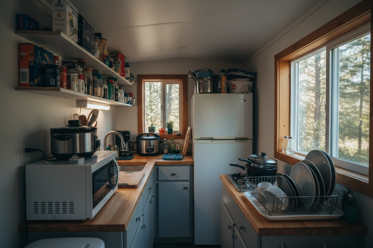Professional image illustrating Common Mistakes in Tiny House Kitchen Design