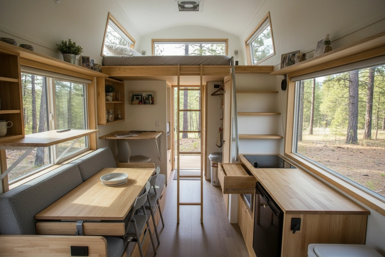 Professional image illustrating Space-Saving Strategies for Tiny House Design