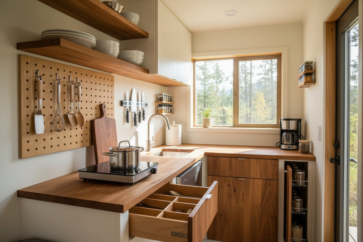 Professional image illustrating Practical Organization Tips for a Tiny House Kitchen