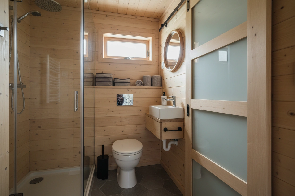 Professional image illustrating Understanding the Unique Challenges of a Tiny House Bathroom