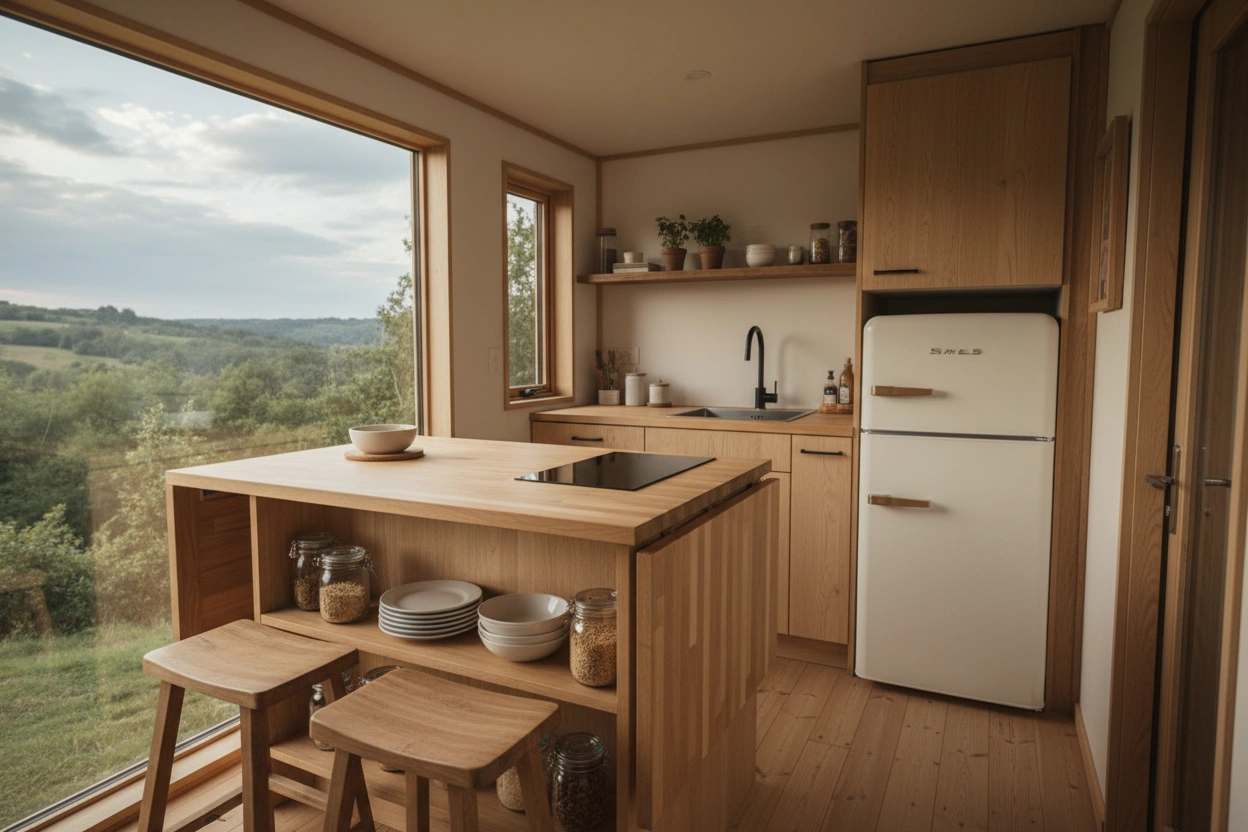 Professional image illustrating Design Styles for Your Tiny House Kitchen Island