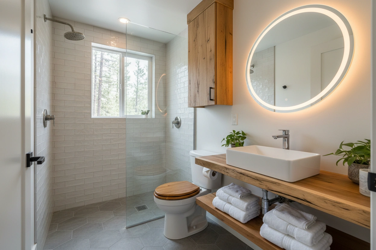 Professional image illustrating The Benefits of a Well-Designed Tiny House Bathroom