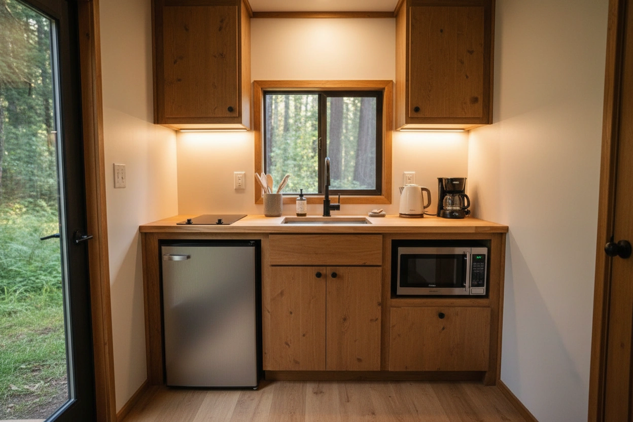 Professional image illustrating Key Considerations When Choosing Appliances for a Tiny House Kitchen