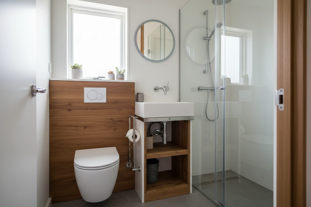 Professional image illustrating Innovative Fixtures for Small Bathrooms