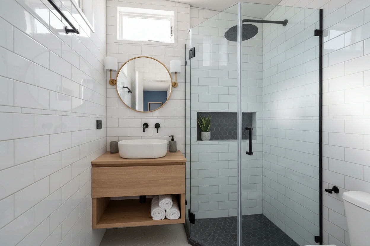 Professional image illustrating Decor and Color Choices for Tiny Bathrooms