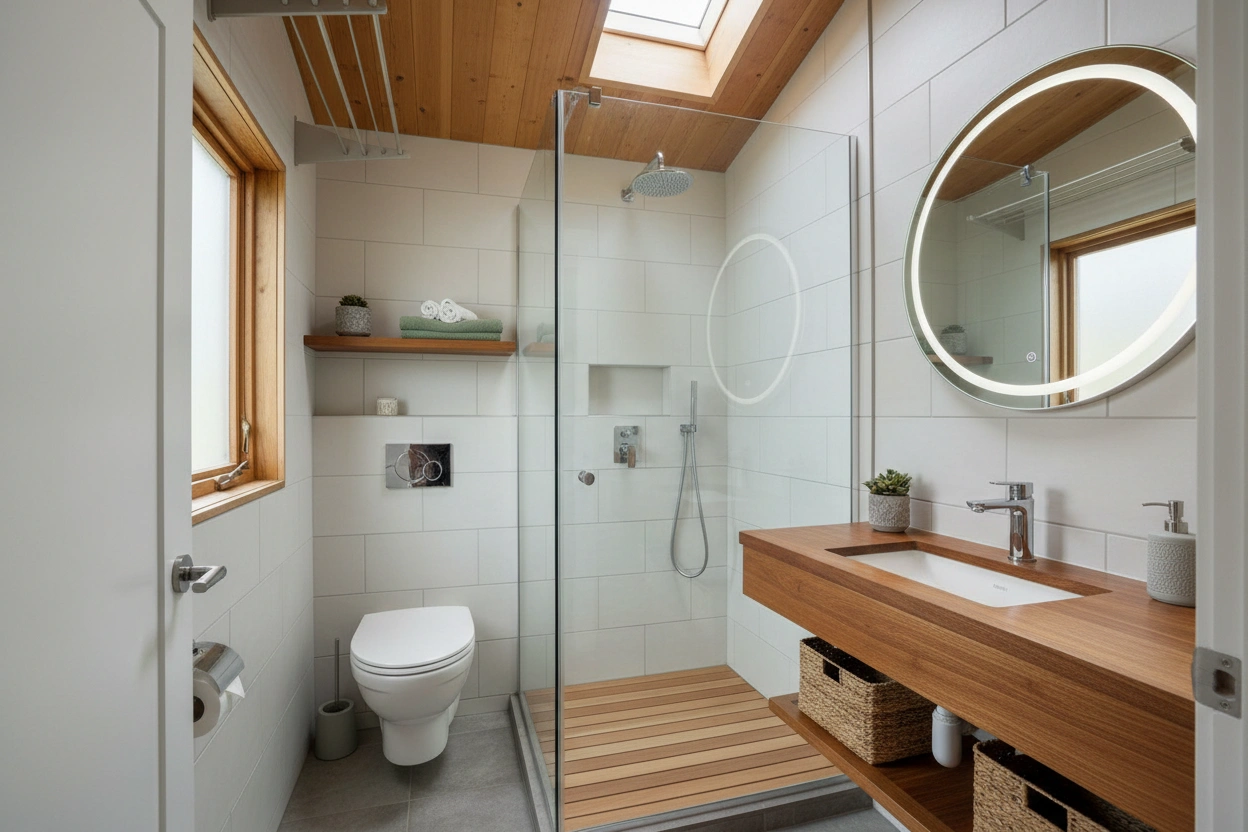 Professional image illustrating Smart Design Principles for Tiny House Bathrooms