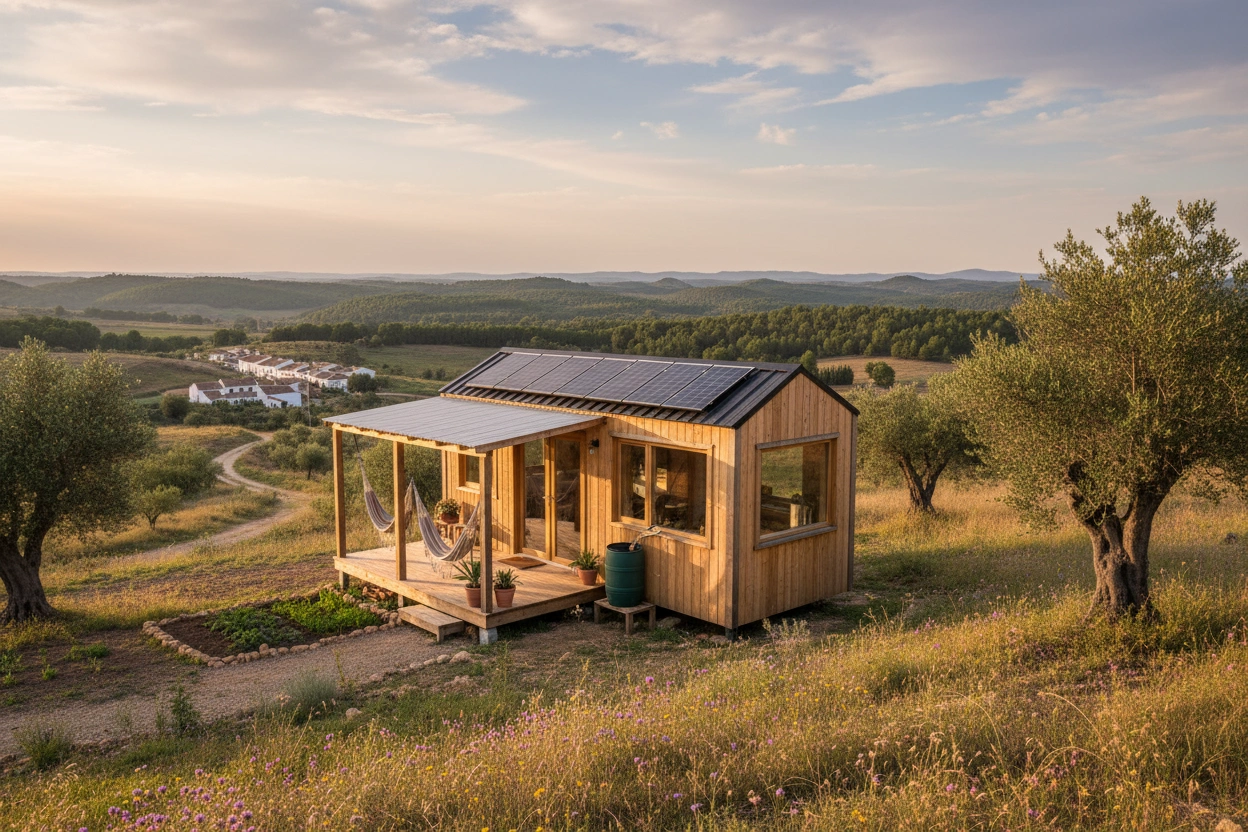 Professional image illustrating Sustainable Design Ideas for Tiny Houses in Spain