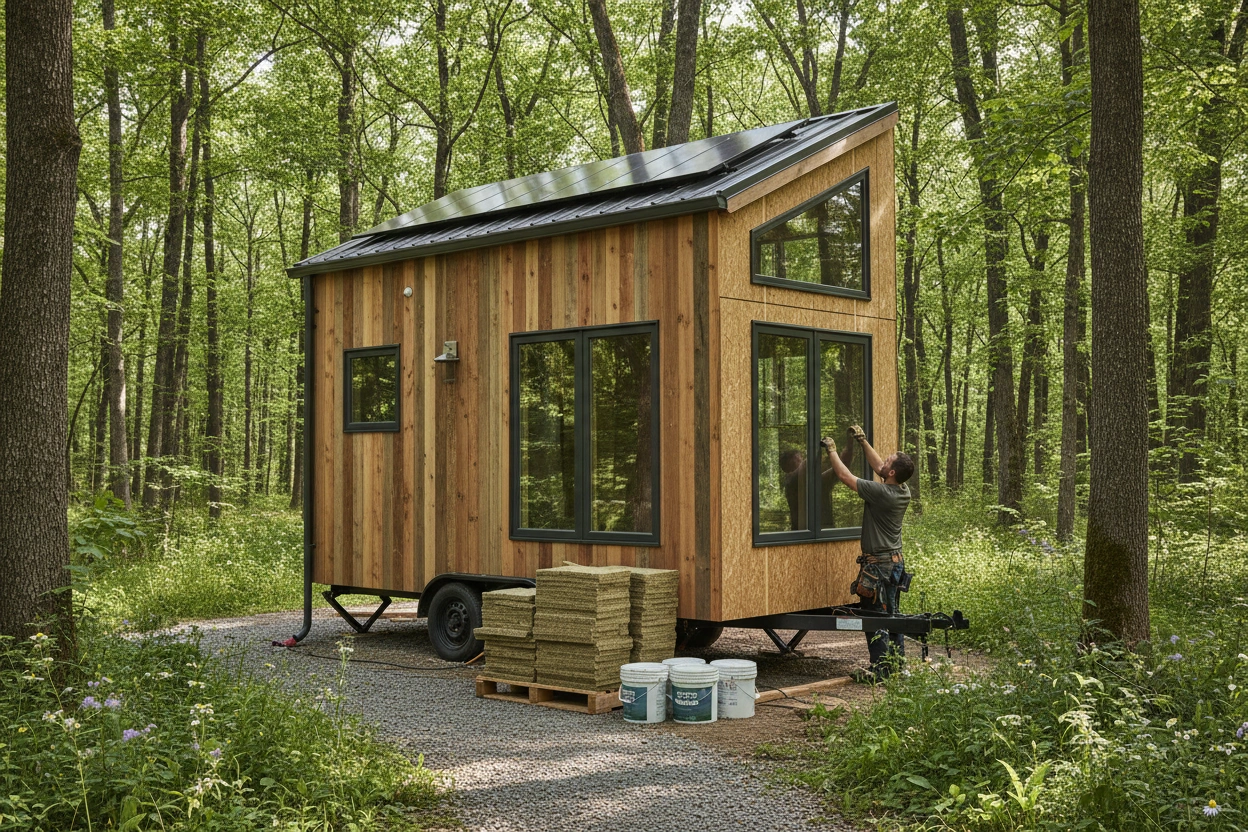 Professional image illustrating Eco-Friendly Materials for Tiny House Design