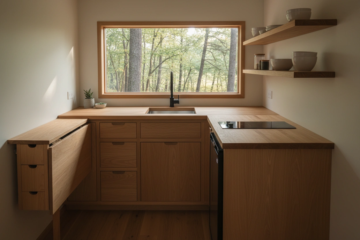 Professional image illustrating Design Strategies for a Tiny House Kitchen