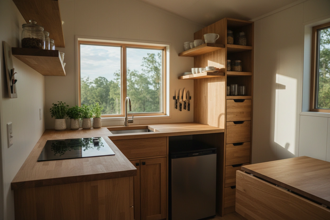 Professional image illustrating Understanding the Unique Needs of a Tiny House Kitchen