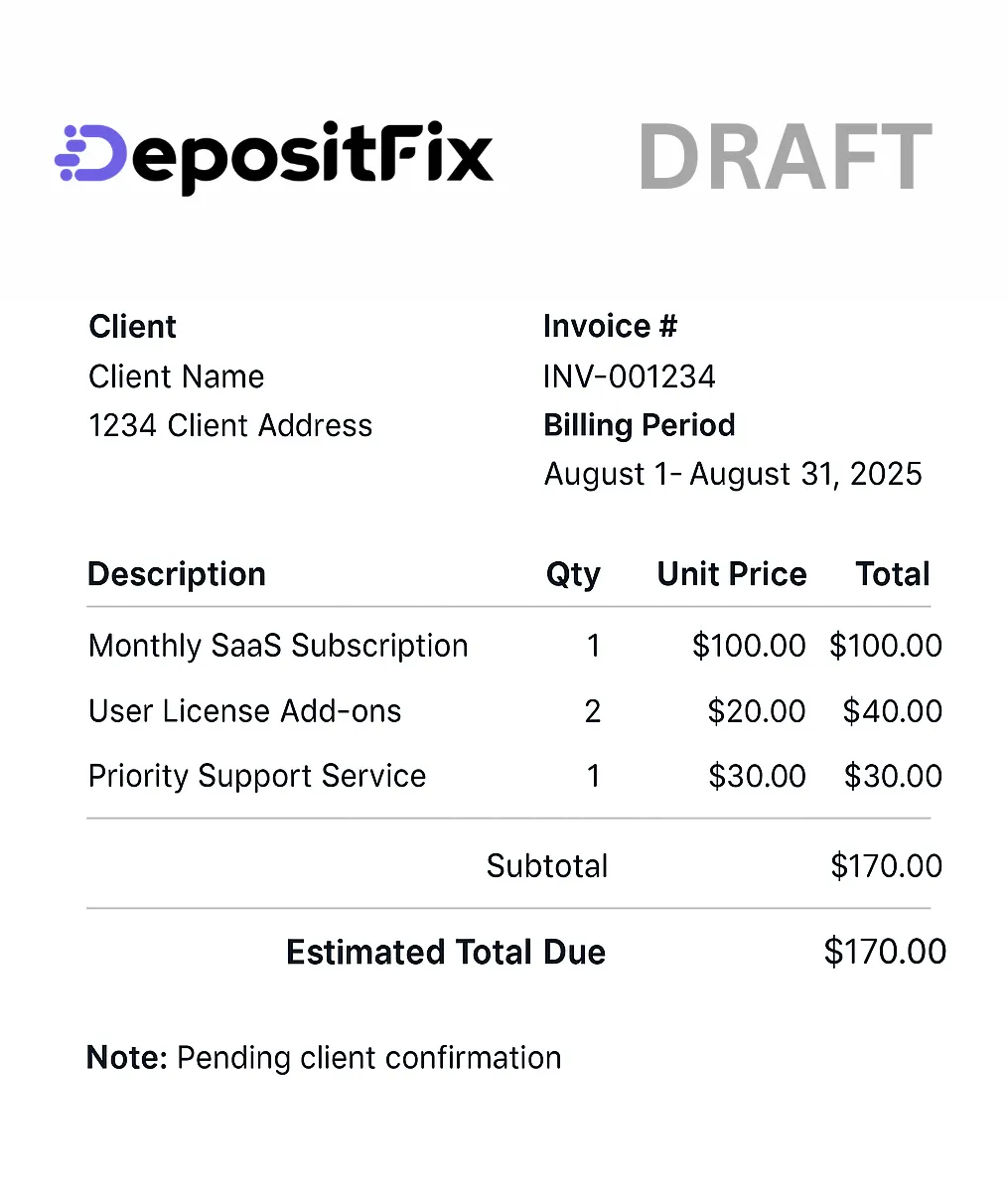 example of draft invoice for subscription business