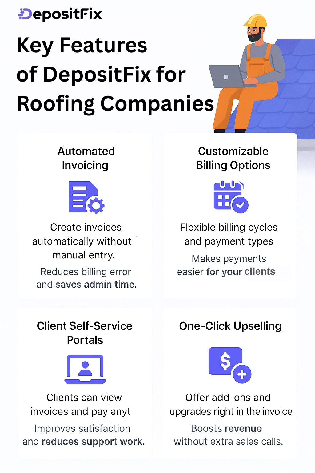 key features of depositfix for roofing companies