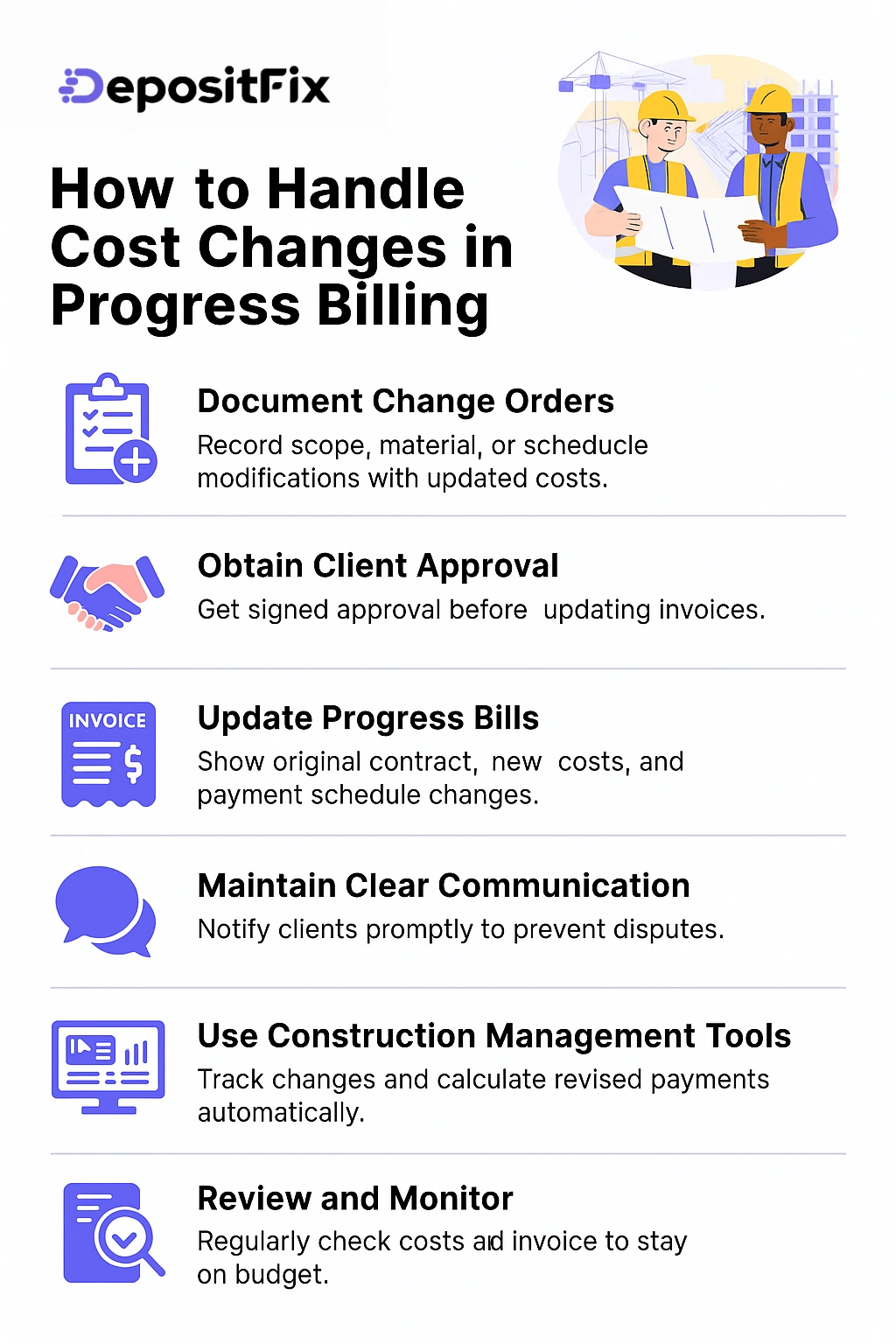 how to handle cost changes in progress billing in construction