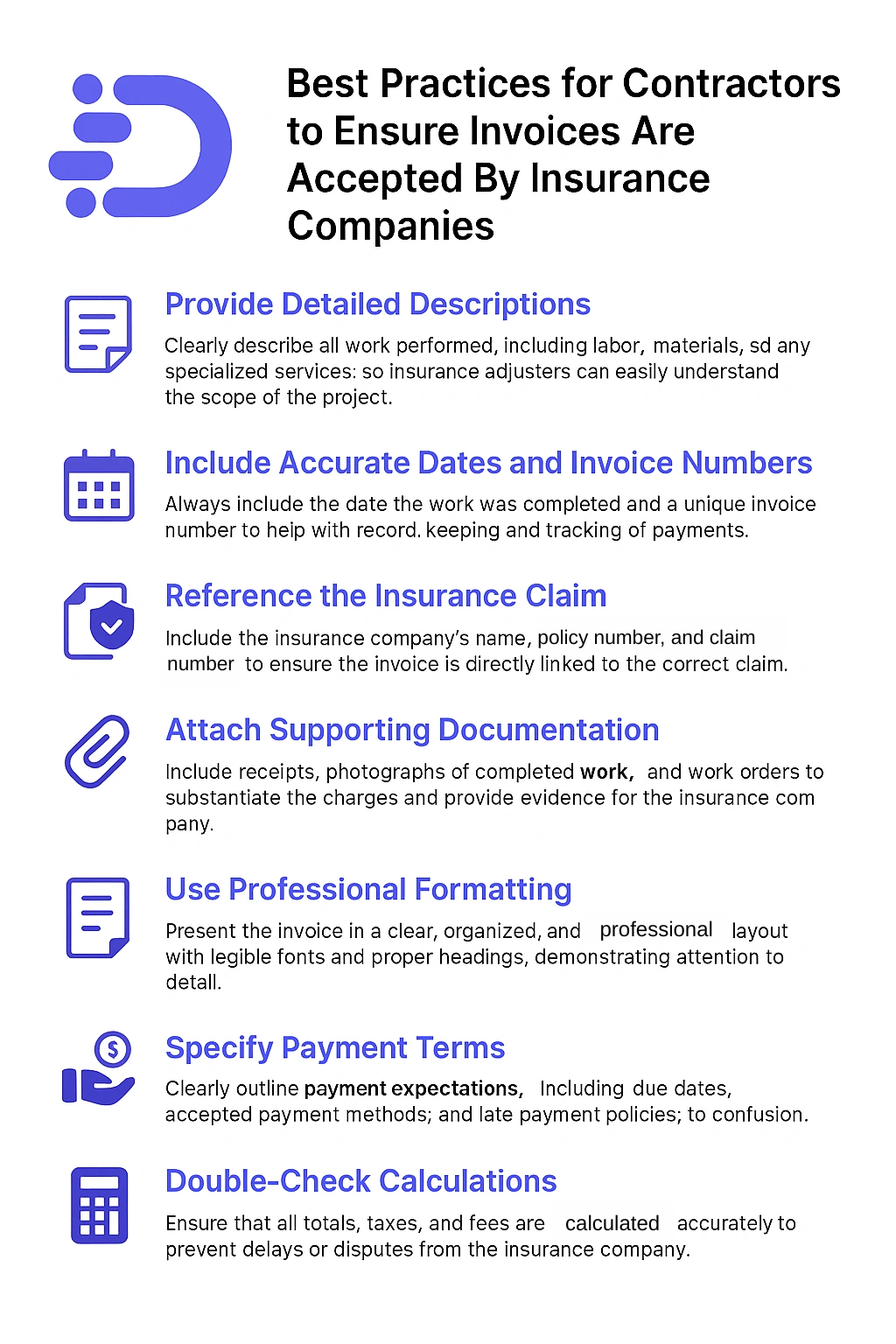 best practices for contractors to ensure the invoices are accepted by insurance companies