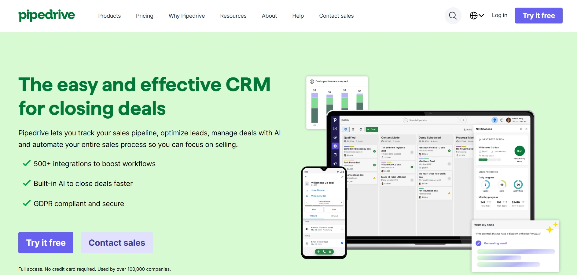 Pipedrive sales-pipeline focused CRM with invoicing features