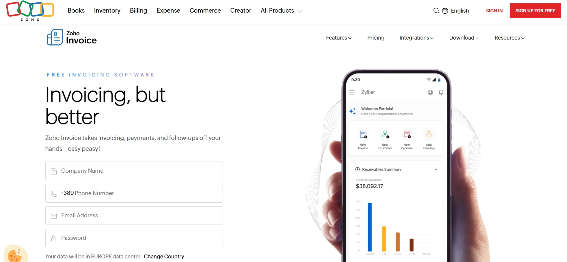 Zoho invoice cloud‑based invoicing tool suited for small businesses and trade businesses