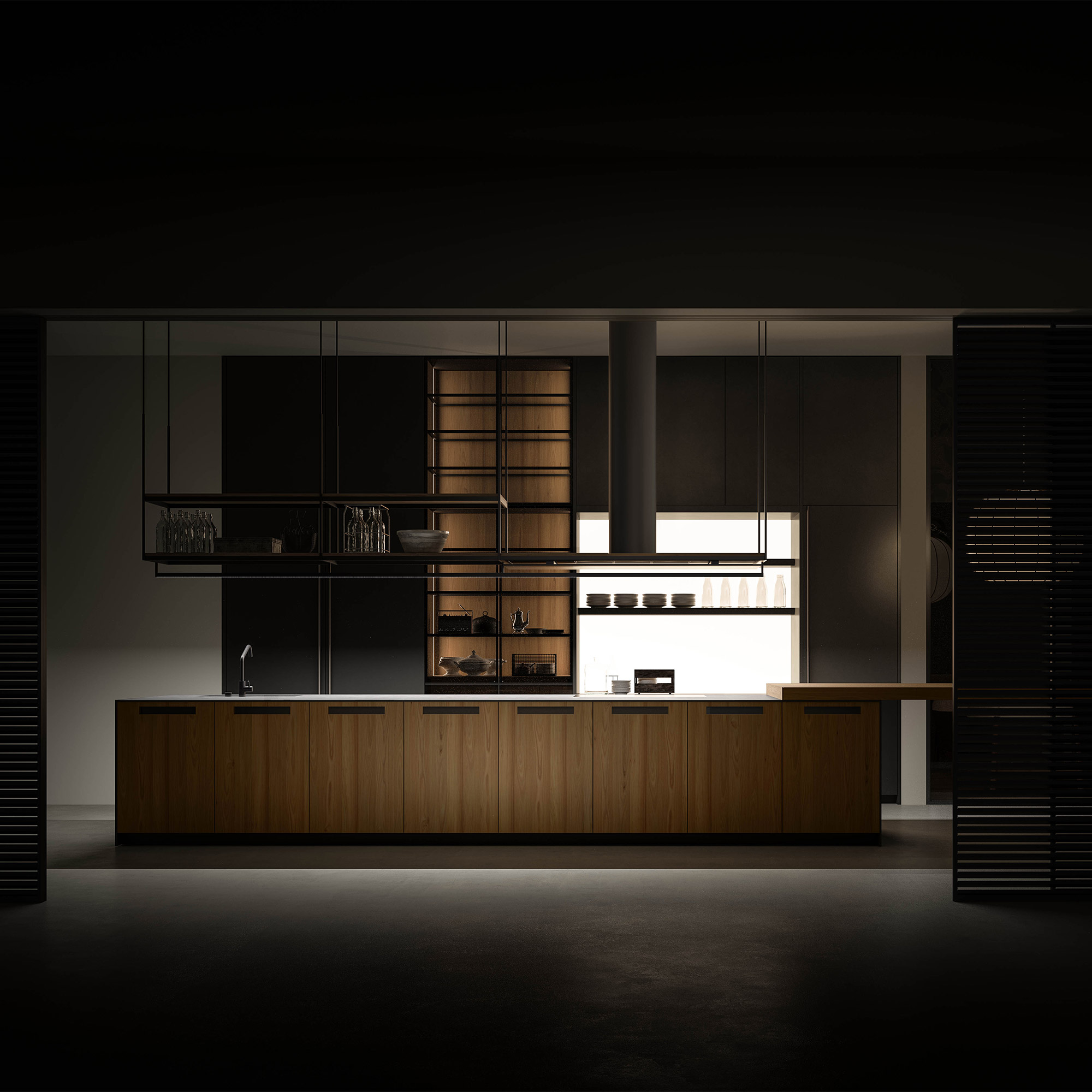 Aprile Sloane minimal kitchen by Boffi in dark brown and oak