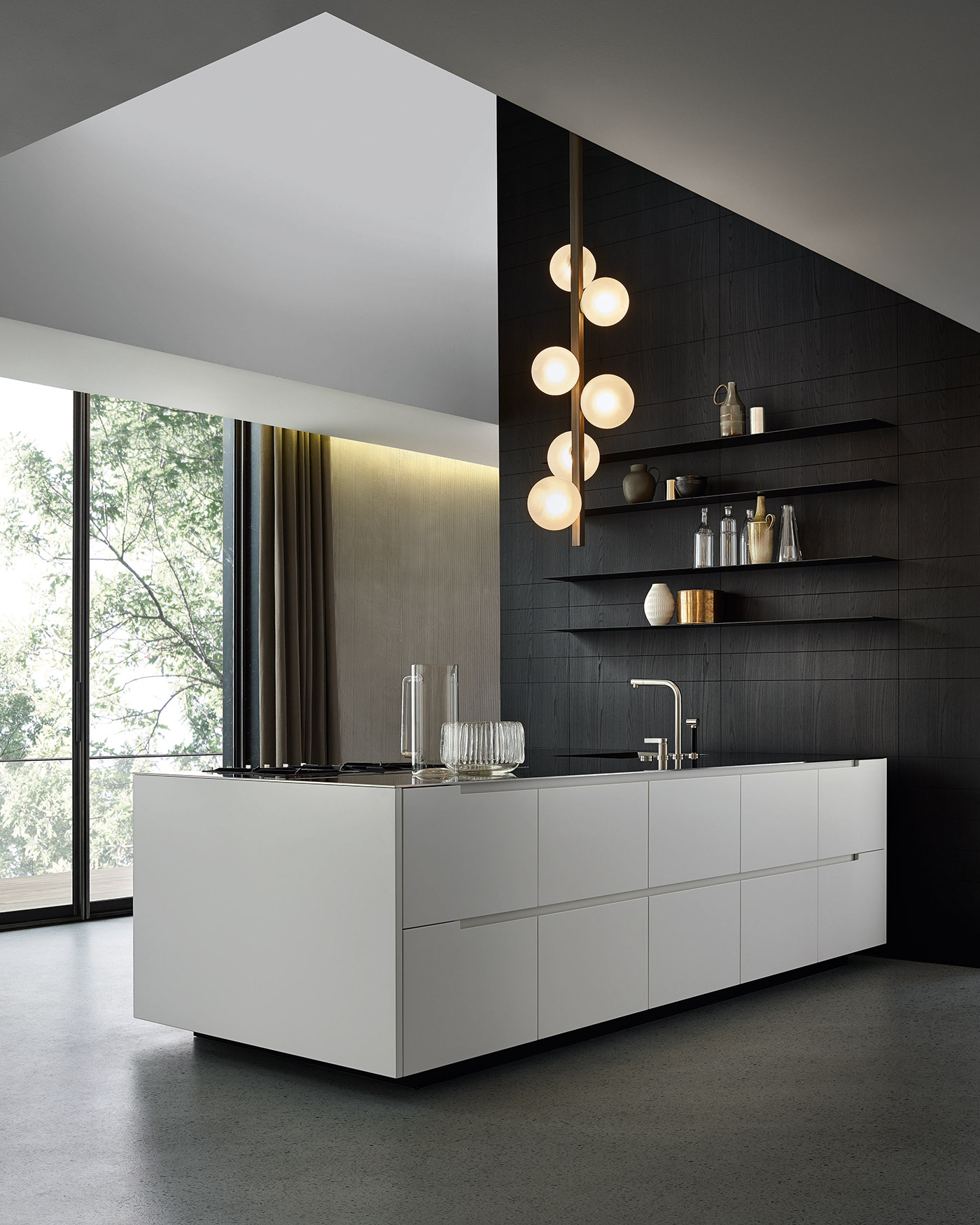 modern, minimal luxury Phoenix kitchen by Poliform, ultra slim worktop and seamless kitchen island