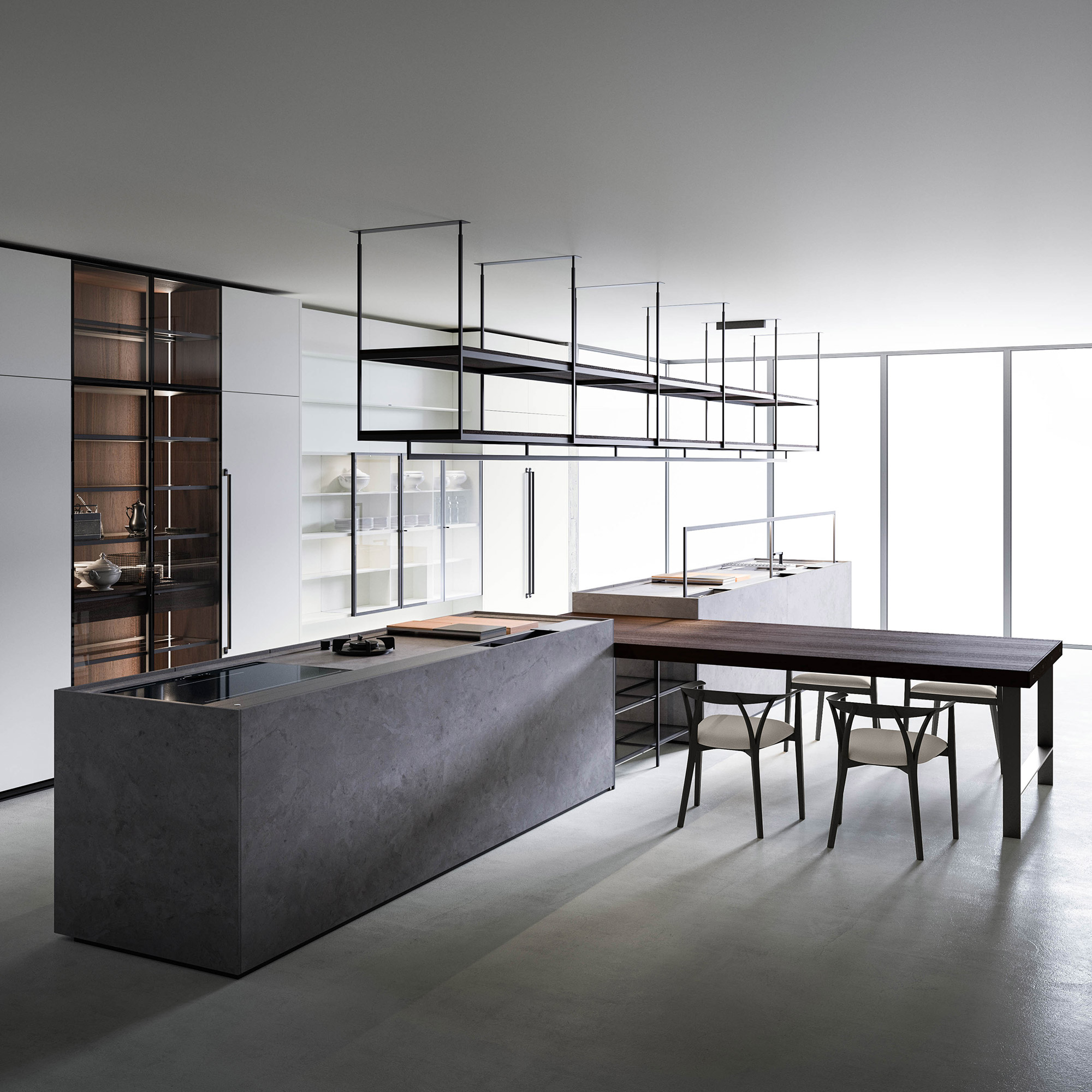 Combine Evolution minimal kitchen by Boffi with integral dining table