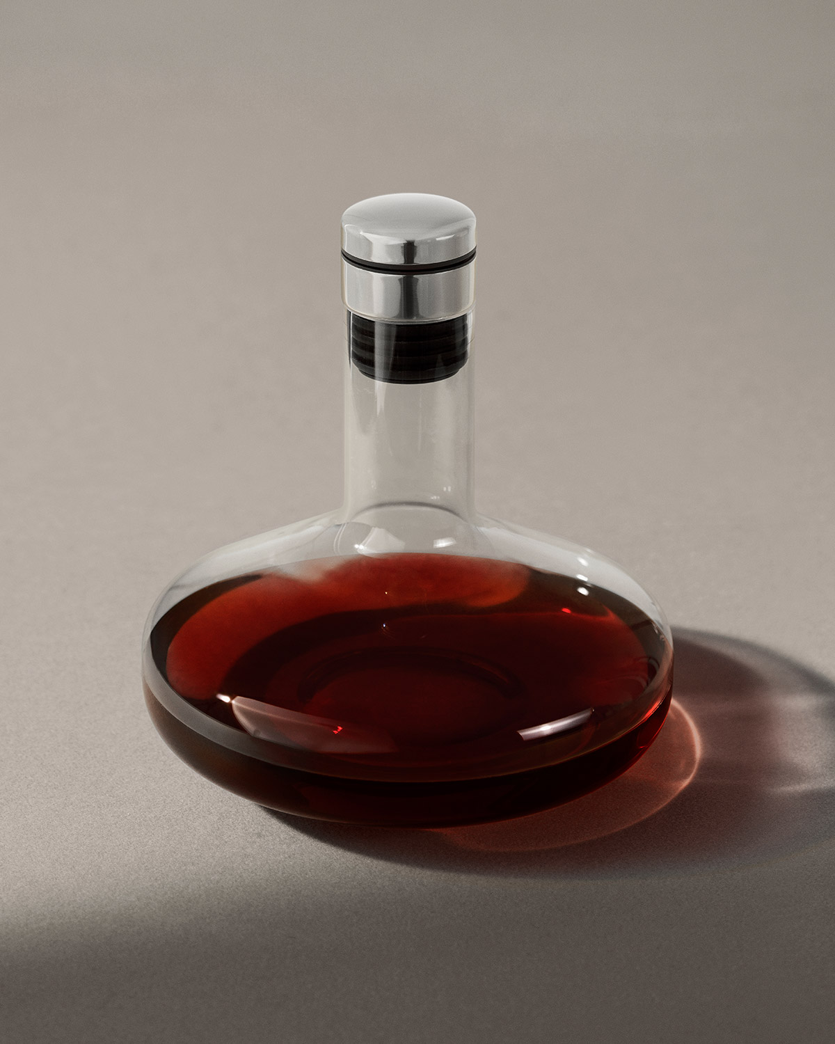 minimal glass wine breather decanter with stainless steel top