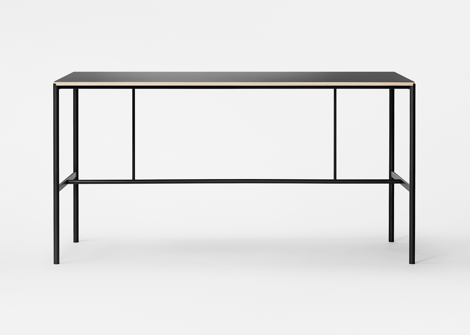 Mies High Table made from black tubular steel, plywood with linoleum top