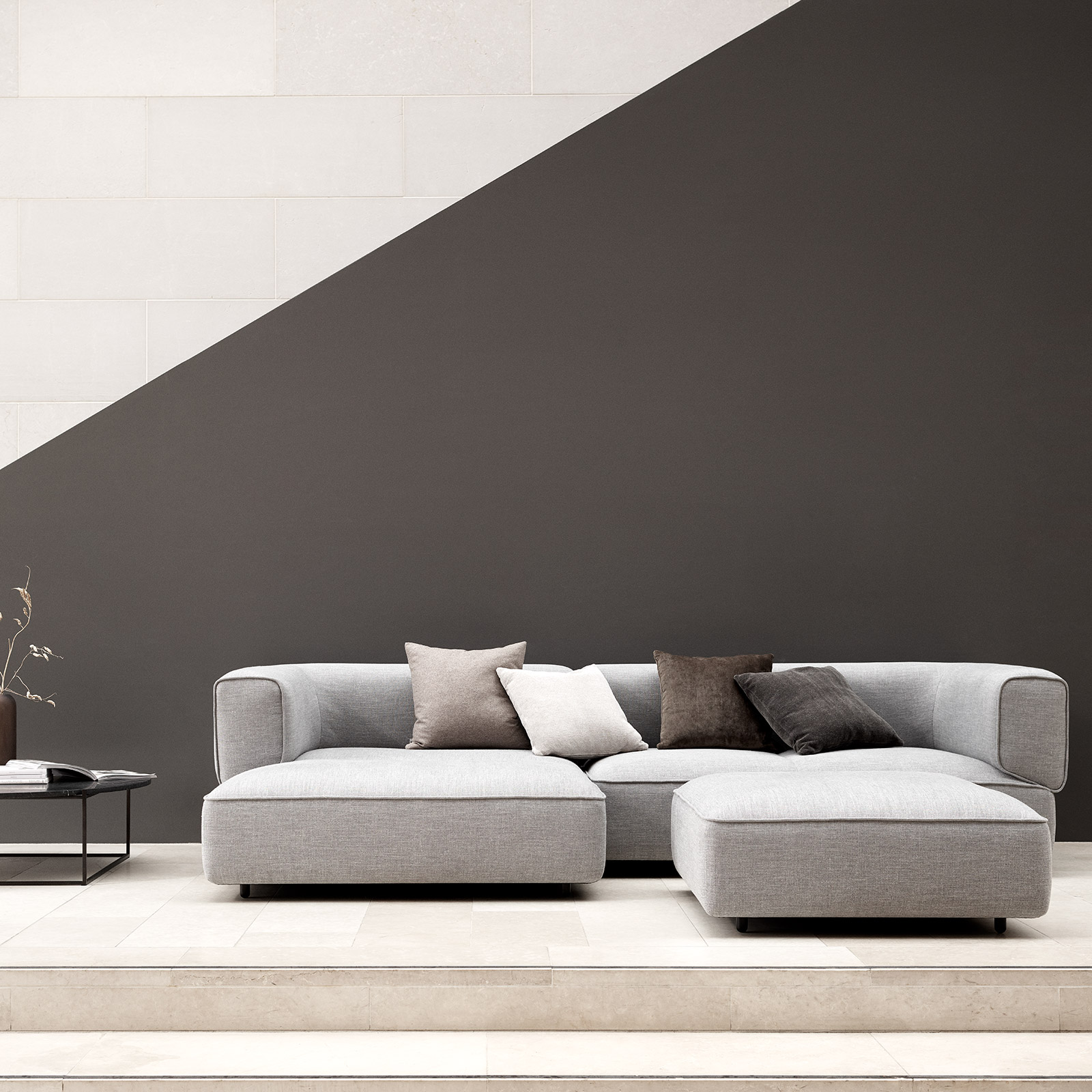 Poff sofa by Wendelbo in light grey fabric in modern minimal house