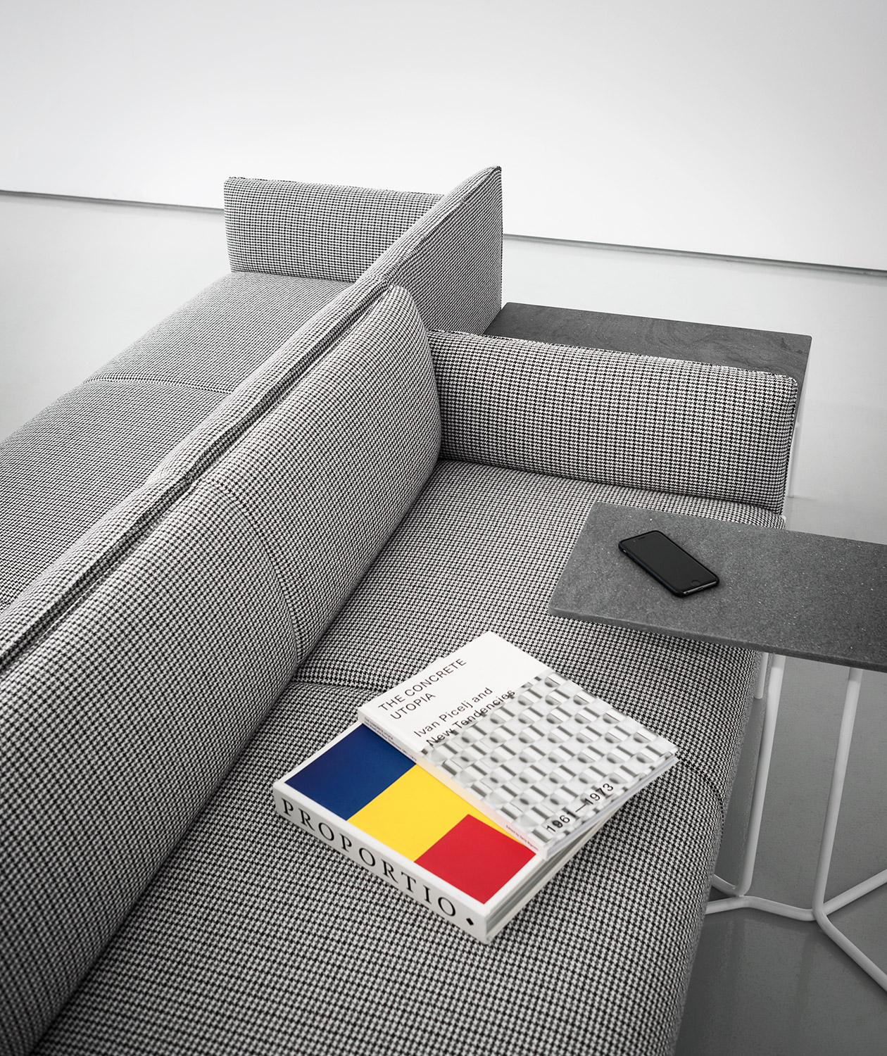 Chill Out sofa by Tacchini in black and white dogtooth fabric