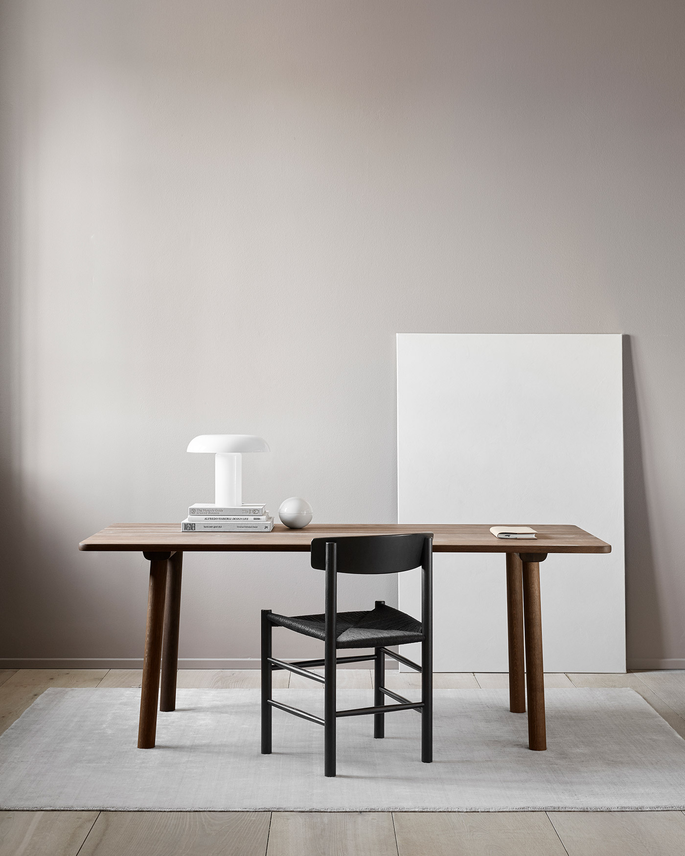 Mogensen J39 chair in black, Taro table in smoked oak by Fredericia