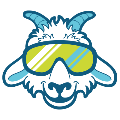 Illustrated Wilder head shaking in snow goggles and attire, blue and green and white
