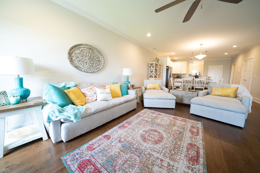 Living room furniture set in lake villa town house