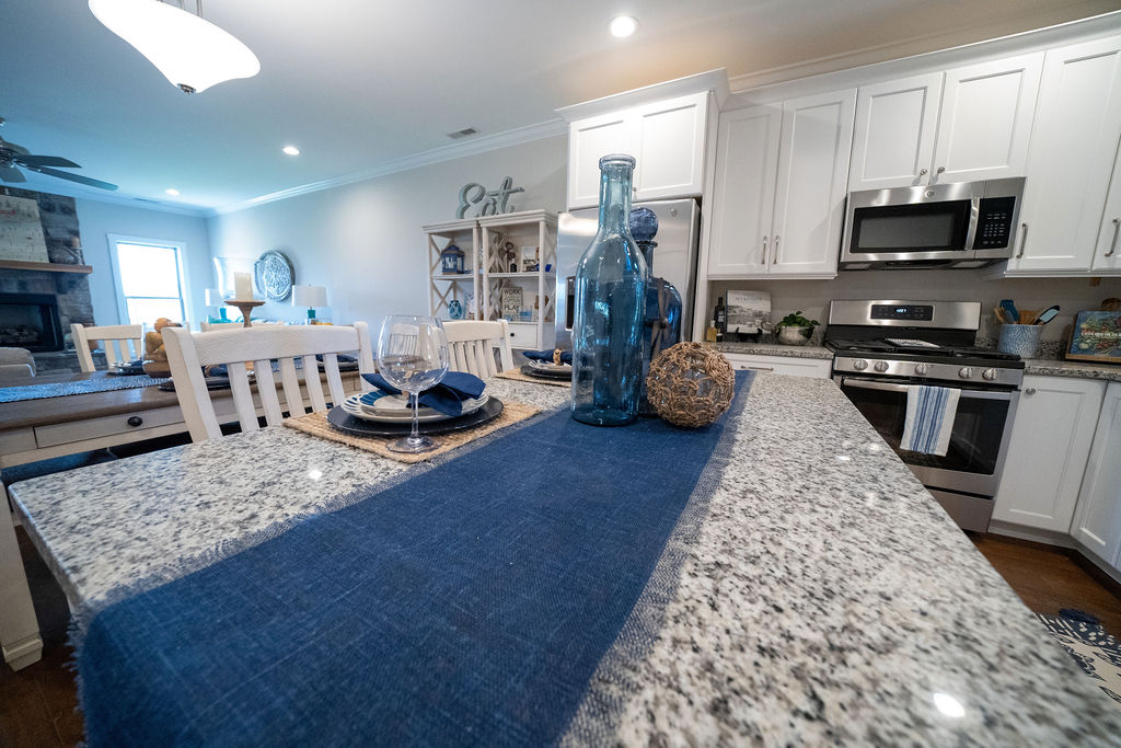Decorated kitchen counter in town house