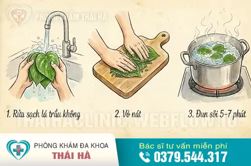 Rửa sạch lá trầu không và đun với muốn 5-7 phút