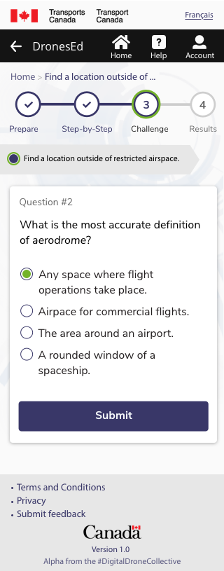 Challenge screen state in the final design.