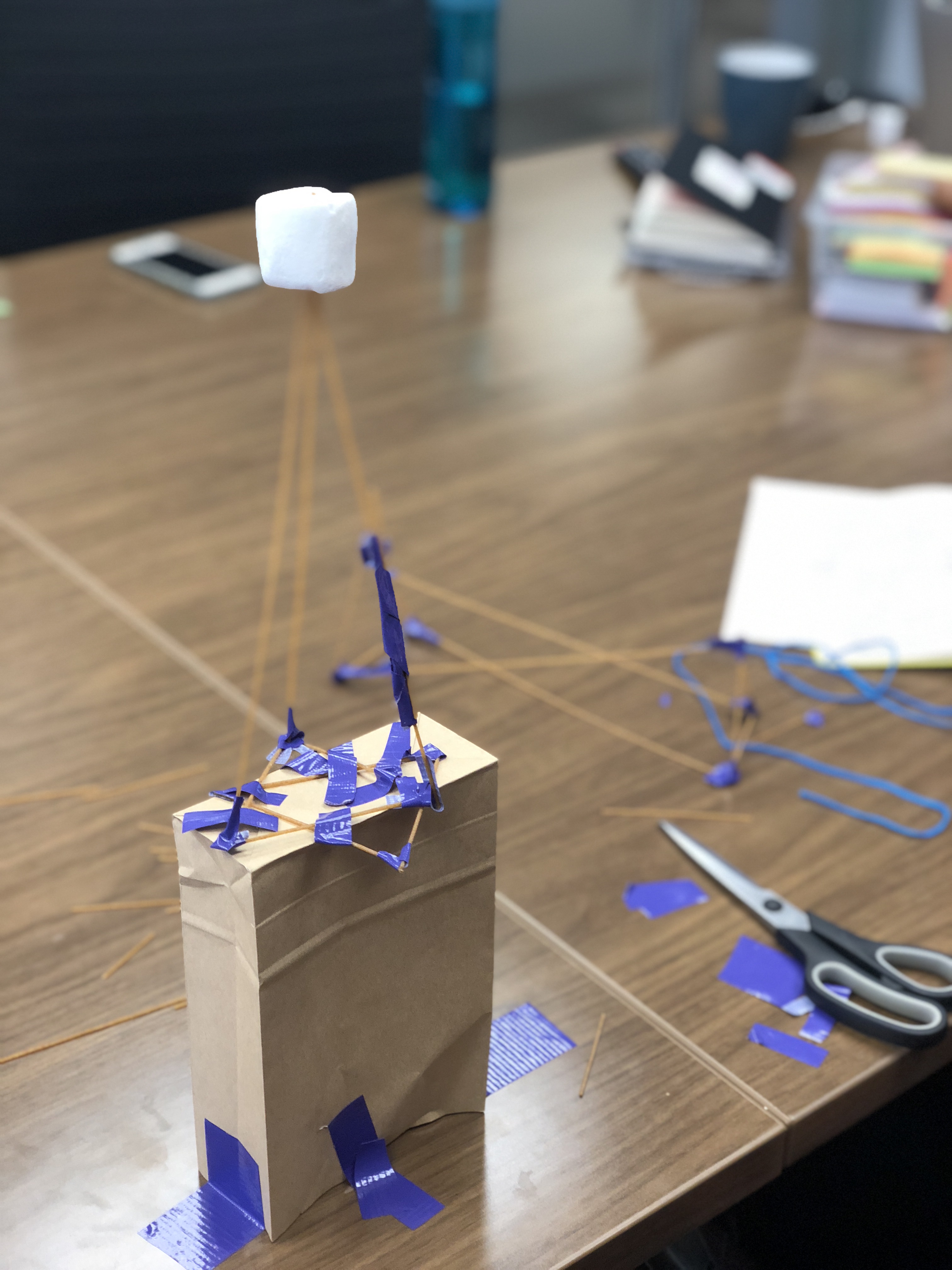 marshmallow tower from an activity about minimum viable product.