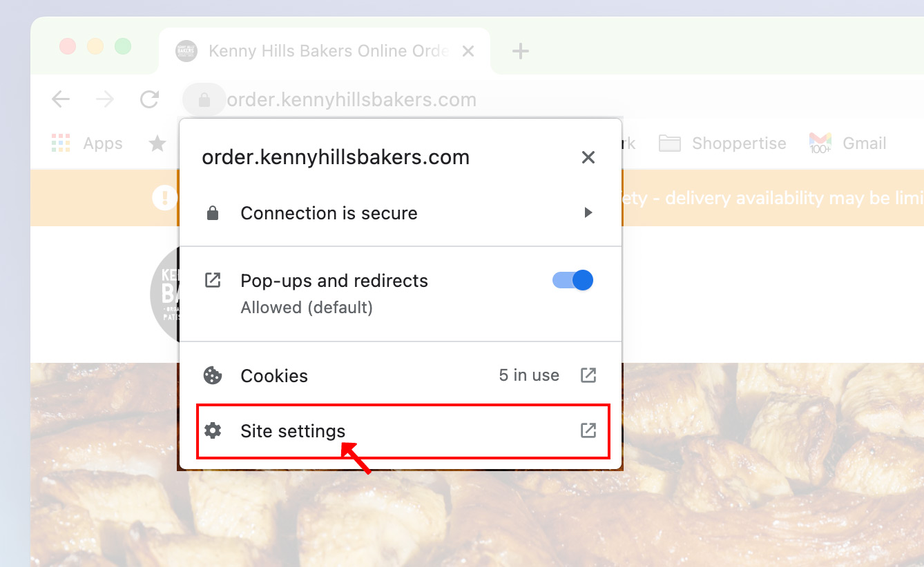 Click Site settings.