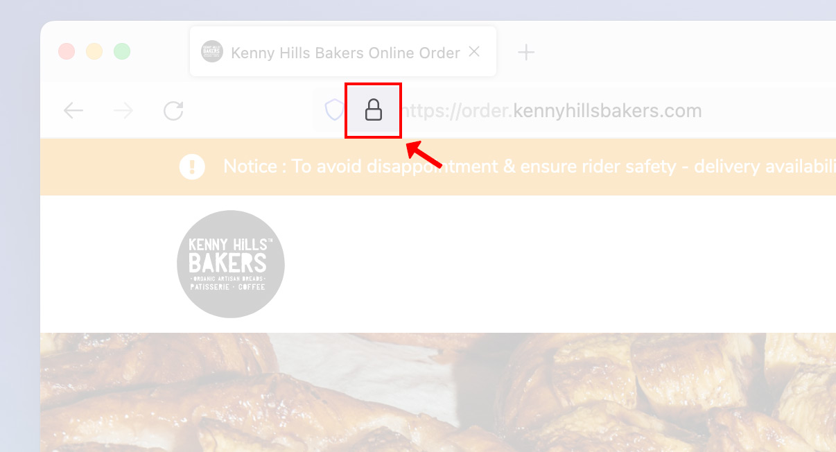 To the left of the web address, click "Lock"