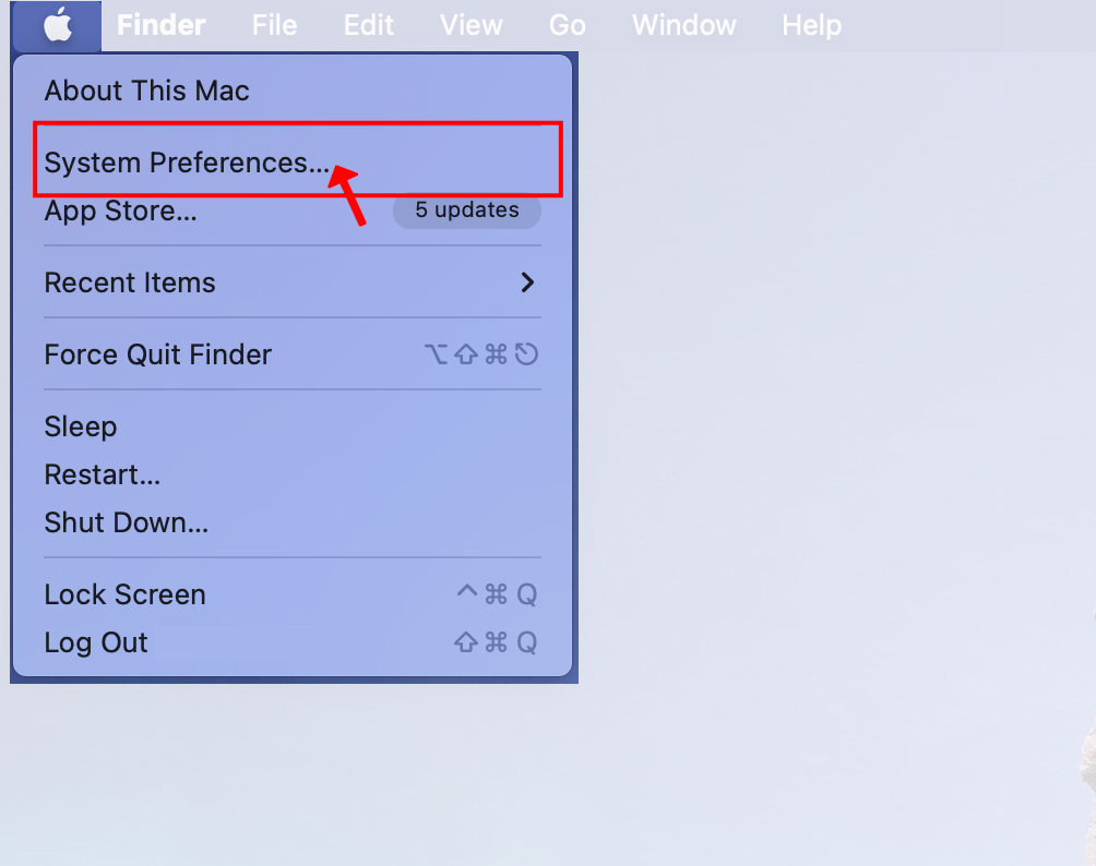 On your MacOS desktop, Click the Apple icon > System Preferences.