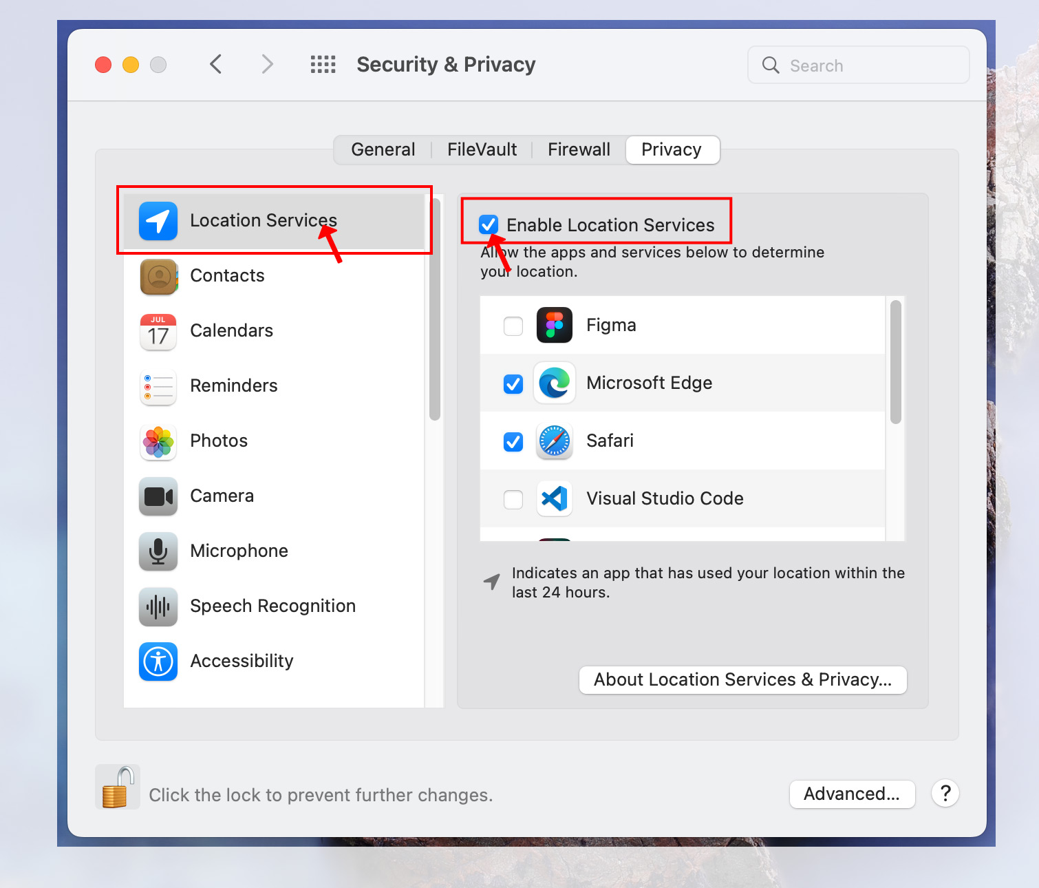 Check Enable Location Services.