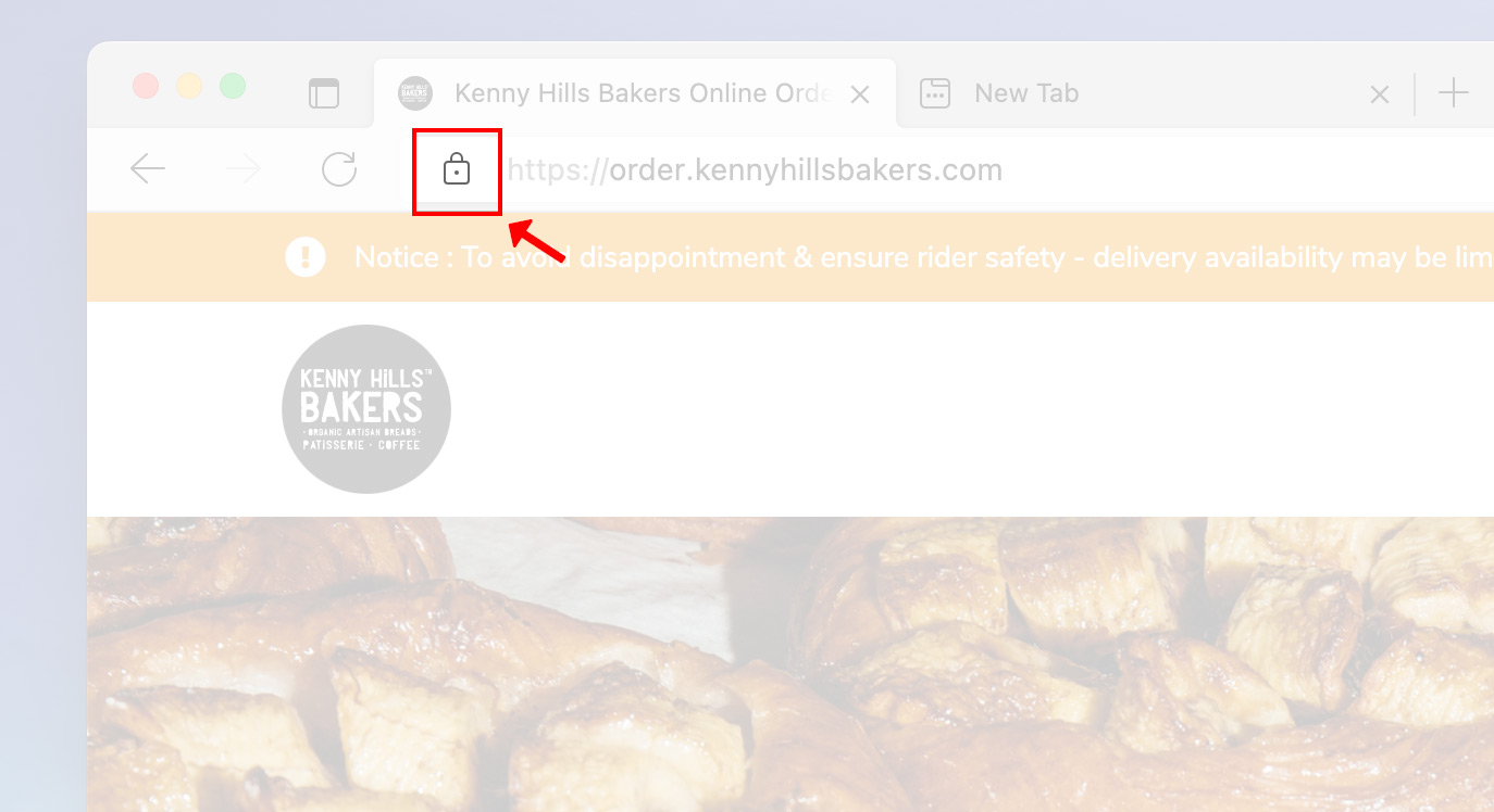 To the left of the web address, click "Lock"
