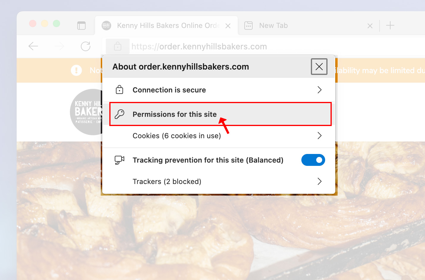 Click Permissions for this site.
