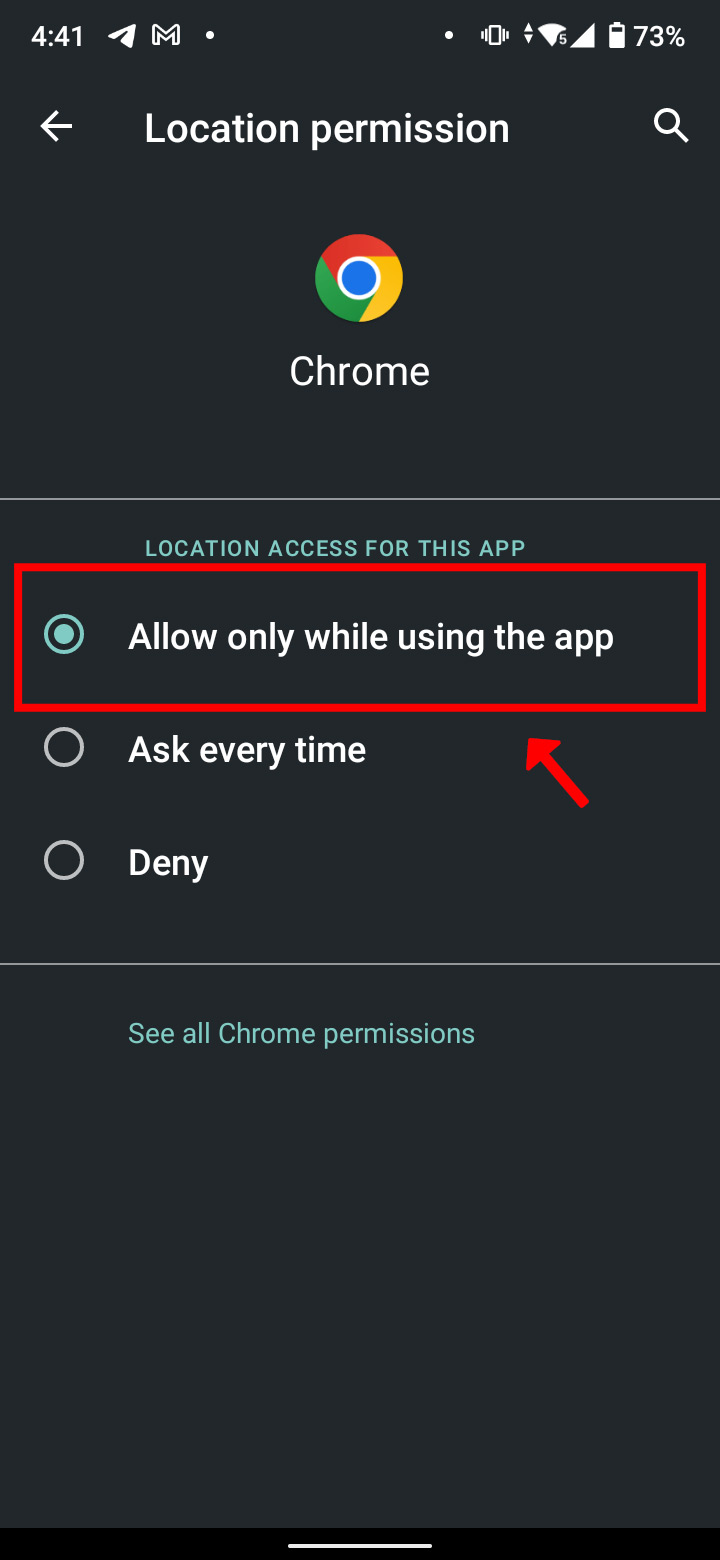 Select Allow only while using the app.