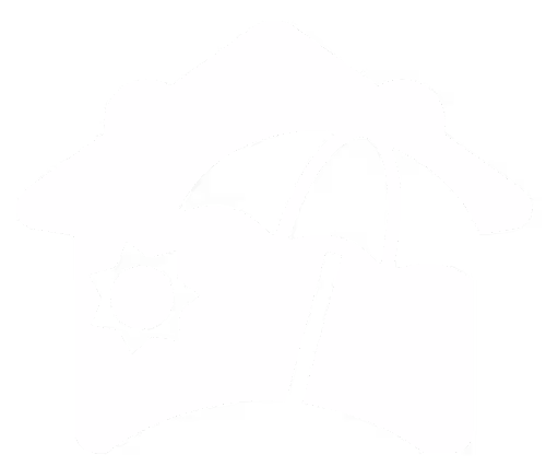 Icon of a house with a beach umbrella and sun, suggesting a vacation home.